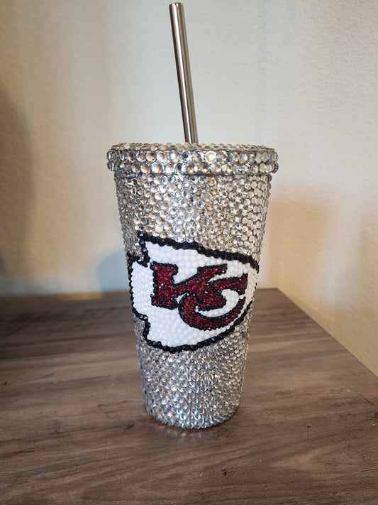 Kansas City Chiefs Rhinestone/Bling Personalized 19 oz Stainless Steel Tumbler with Straw