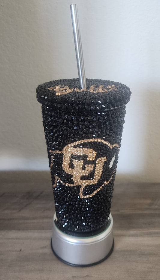 Colorado Buffs Rhinestone/Bling Personalized 19 oz Stainless Steel Tumbler with Straw