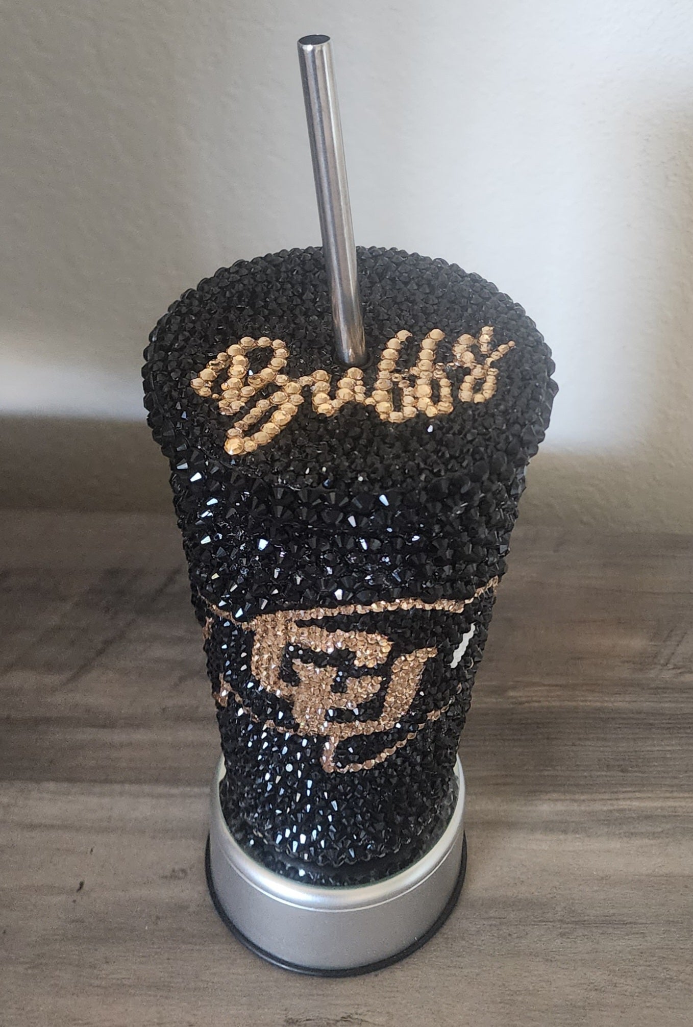 Colorado Buffs Rhinestone/Bling Personalized 19 oz Stainless Steel Tumbler with Straw