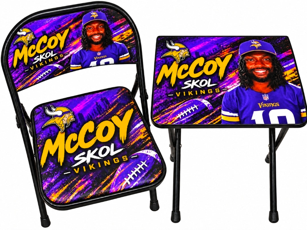 Custom Folding TV Tray Table & Metal Chair with Padded Seat Set