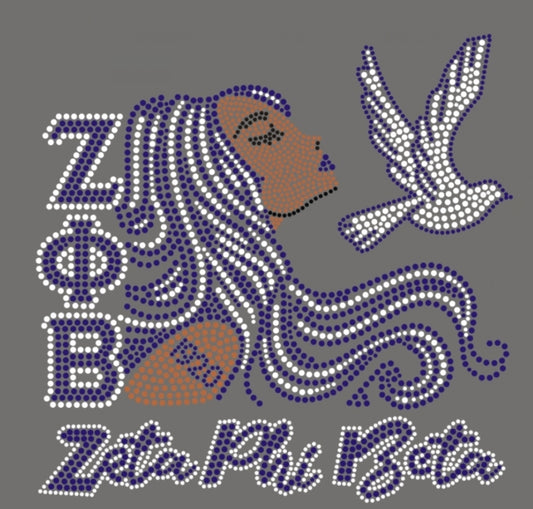 Zeta Phi Beta Lady with Dove Rhinestone Design