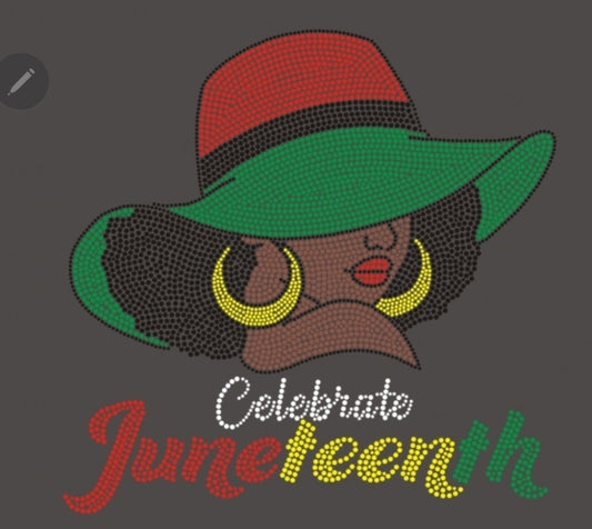 Juneteenth colors Lady with Hat Rhinestone Design