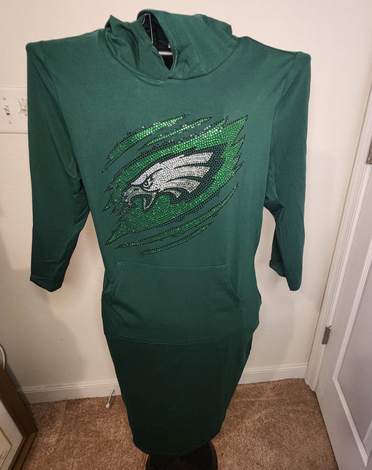 Philadelphia Eagles Ripped Rhinestone Bling Hoodie Dress Design