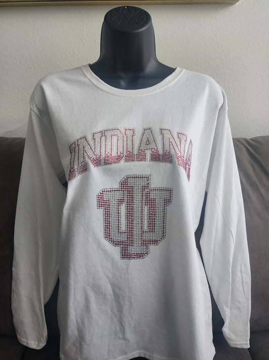 Indiana University White IU Rhinestone Bling Design