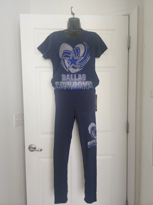 Dallas Cowboys Heart Rhinestone Bling Design with Leggings