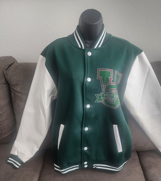 Mississippi Valley State University Rhinestone Bling Varsity Wool Jacket with Leather Sleeves