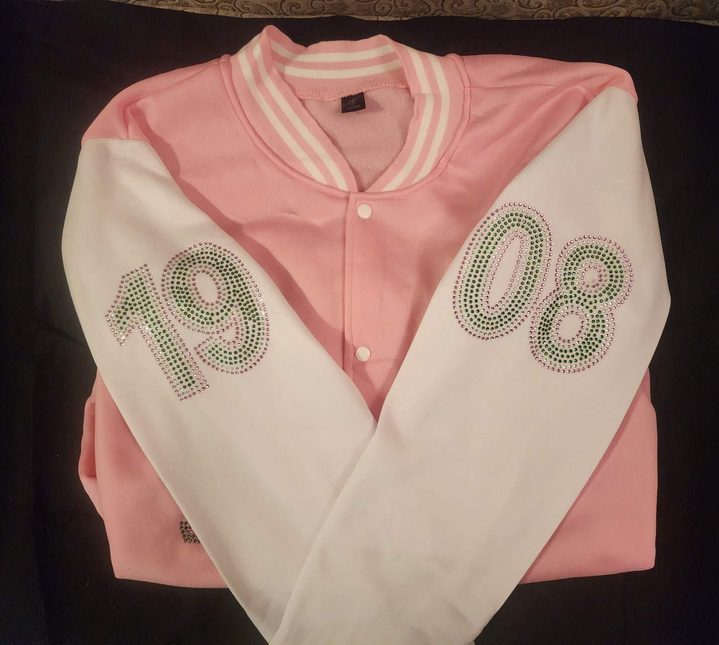 AKA Rhinestone Bling Varsity Baseball Jacket with White Sleeves