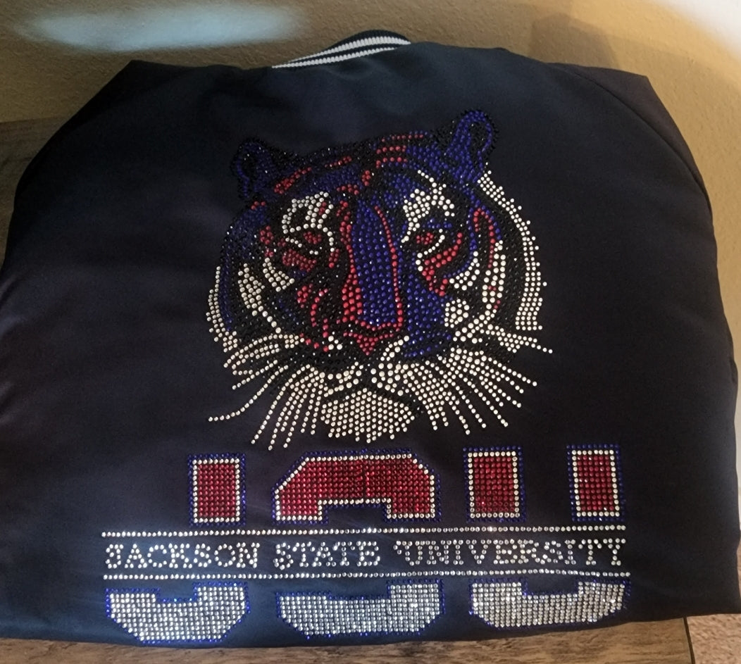 Jackson State University Rhinestone Bling Varsity Baseball Jacket