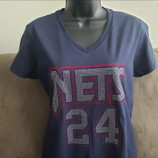 Brooklyn Nets 24 Rhinestone Bling Design